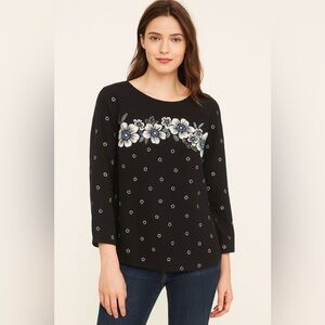 LOFT Petite Floral Blouse Black & Cream SP